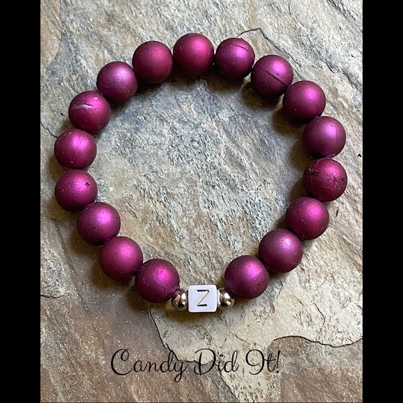 NWT Handmade Candy Did It! Purple Rubberized Bead Letter Z Initial Bracelet - Picture 2 of 3